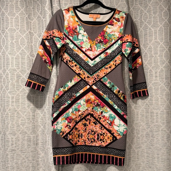 Peach Puff | Abstract Floral Print Dress | Size: L - Picture 2 of 4